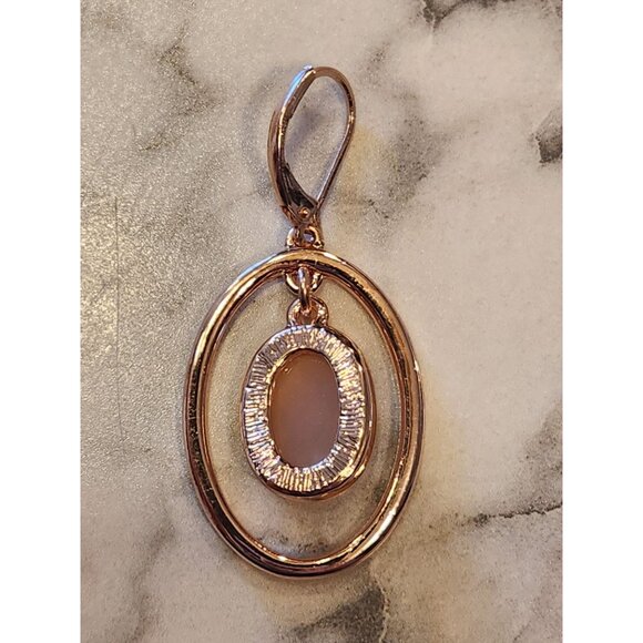 Gloria Vanderbilt Rose Gold-Tone Double Hoop Dangle Earrings Oval Faceted Stone - Picture 5 of 5